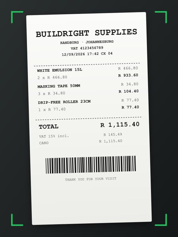 Receipt photo inside the scan frame