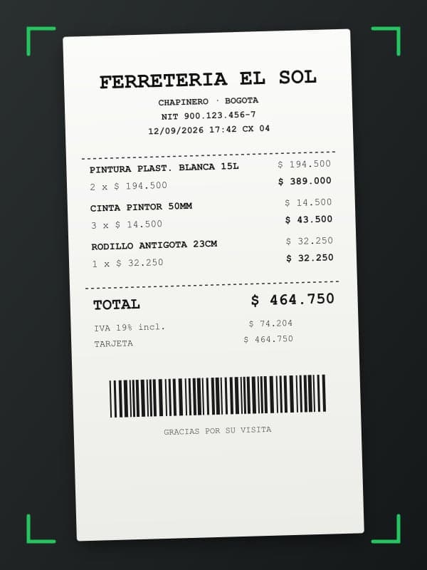 Foto del recibo dentro del marco de escaneo