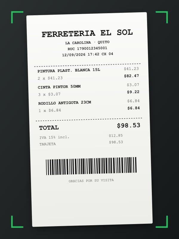 Foto del recibo dentro del marco de escaneo