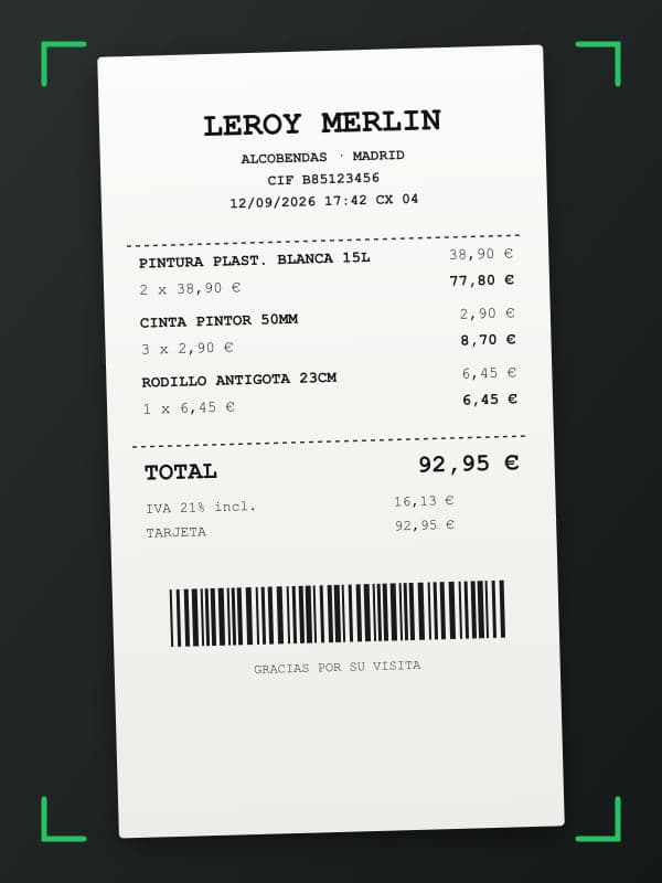 Foto del recibo dentro del marco de escaneo