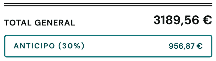 Total del presupuesto con señal del 30%